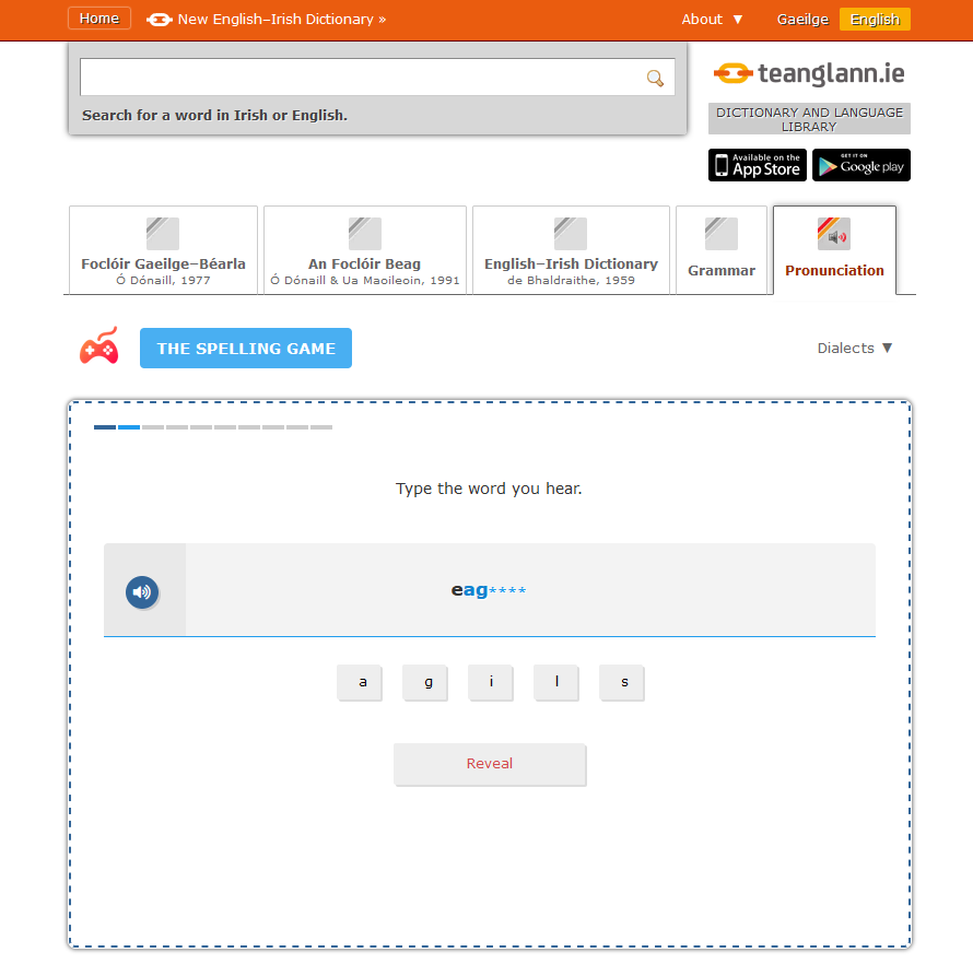 Teanglann.ie Spelling Game